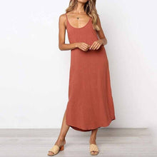 Load image into Gallery viewer, Spring Summer Womens V-neck Pure Color Sling Simple Long Beachwear Dress Simple