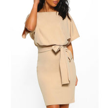 Load image into Gallery viewer, WOMAIL Women Summer Short Sleeve Mini Dress Evening Party Dress With Belt Loose O-Neck Casual attractive Beige Mini Dress W30424