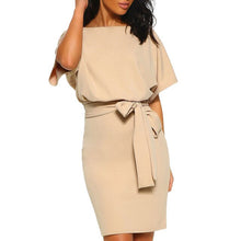 Load image into Gallery viewer, WOMAIL Women Summer Short Sleeve Mini Dress Evening Party Dress With Belt Loose O-Neck Casual attractive Beige Mini Dress W30424